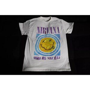 Nirvana T-Shirt Mens M White Music Hip Hop Come As You Are Smiley Face Graphic